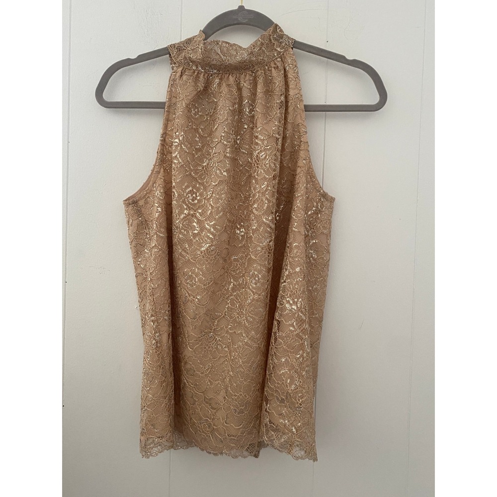 J.Crew Gold Metallic Floral Lace Halter Tie Neck Top Blouse XS AG852 Holiday